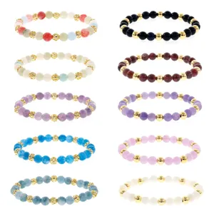 Kleurrijke halfedelsteen kralen armband set, stijlvolle elastische sieraden voor dames.