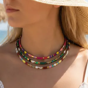 Boho Vintage Handgefertigte Tila Perlen Choker Halskette Für Damen Mehrfarbig Kupfer Hämatit Geometrische Perlenkette Strand Urlaub Schmuck