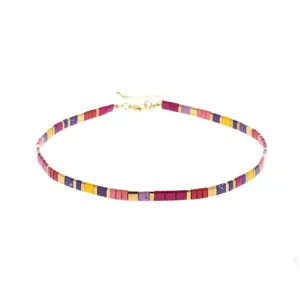 Bunte Perlen Kette Choker, boho stil kurze halskette fuer damen sommer strand urlaub schmuck.
