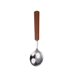 Japanese style wooden handle stainless steel spoon, premium kitchen dining tableware for dessert.