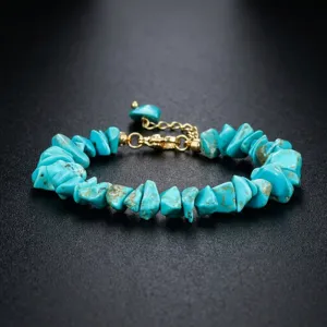 Turquoise onregelmatige steensplinter armband met vergulde verlengketting, elegante modieuze sieraden.