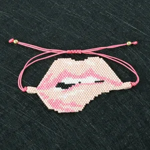 Bracciale con perline Miyuki intrecciate a mano regolabile design labbra gioielli donna
