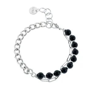 Zilverkleurige ketting armband met zwarte kralen gelaagd design trendy sieraden