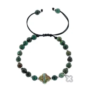 Dames mode gevlochten kralen armband met natuursteen en klaverblad hanger verstelbaar