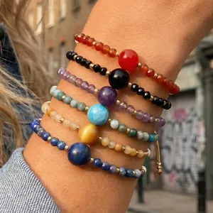 Handmade Semi Precious Stone Beaded Bracelet For Women Vintage Geometric Miyuki Glass Bead Adjustable Stackable Charm Bracelet Jewelry Gift