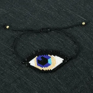 Bracciale con occhio blu di perline Miyuki fatto a mano vintage gioielli intrecciati regolabili
