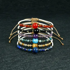 Handmade braided beaded bracelet set with colorful natural stone charms for daily fashion.