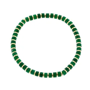 Green disc beaded bracelet with gold spacers bohemian style jewelry for women daily wear chic