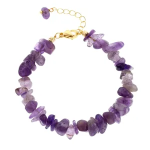 Natuurlijke paarse amethyst chip edelsteen armband met verstelbare gouden sluiting elegante