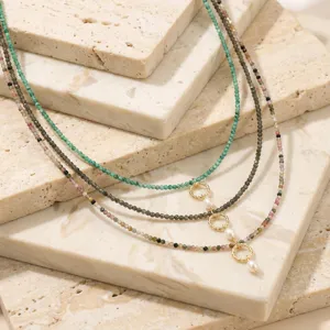 Collana di perle multilivello perla d'acqua dolce anelli d'oro catena delicata gioielli vintage