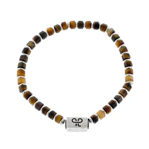 Moderne 4mm tijgeroog kralenarmband met zilveren metalen tussenkraaltjes en bedel.