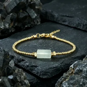Vintage natural crystal bead bracelet with gold tone chain, new Chinese style adjustable jewelry.