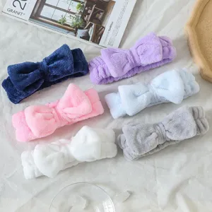 Women Elastic Flannel Bowknot Hairband Soft Plush Coral Velvet Headband For Washing Face Makeup Spa Skincare Bathing Hair Accessories