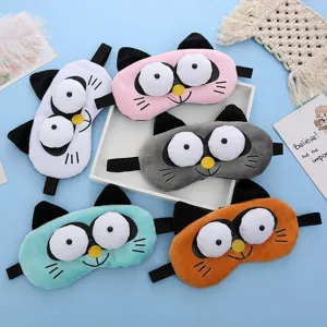 Cute Cartoon Cat Eye Mask Breathable Blackout Sleeping Eye Cover Comfortable Plush Ice Silk Linen Blindfold For Travel Home Students