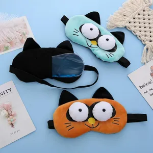 Cute cartoon animal sleep mask with ice pack, soft plush shading eye cover for travel, rest.