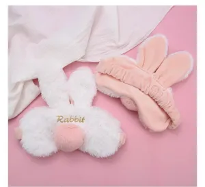 Antifaz para dormir de conejo de peluche con orejas 3D y textura suave para dulces sueños