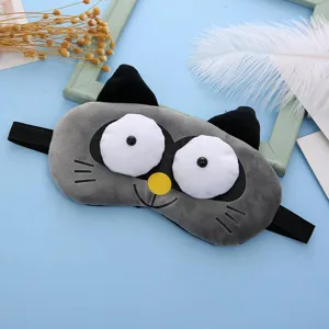 Cute plush cartoon cat sleep mask detail view, soft shading eye cover for better resting.