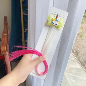 Kids gradient color hair extension clip with unicorn bow, cute hair accessory for girls.