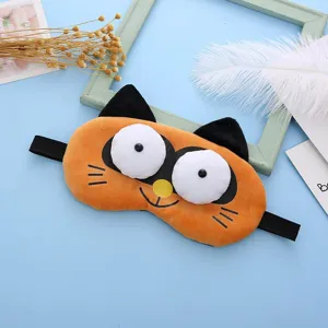 Cute cartoon cat plush sleep mask, soft shading eye cover for relaxing travel and rest.