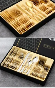 Roestvrijstalen 24-delige bestekset serviesgoed met luxe geschenkdoos presentatie set.