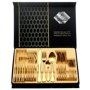 Roestvrij Staal Bestekset Luxe Noordse Stijl Bestek Set Zilver Goud Rosé Goud Zwart Servies Met Geschenkdoos