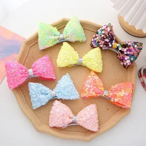 Mignons Clips de Cheveux Nœud Papillon à Paillettes Scintillantes pour Enfants Doux Clips Crocodile Nœud en Tissu pour Tout-petits Filles Scène Danse Épingles à Cheveux Princesse Accessoires