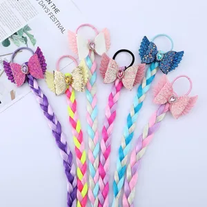 Bambini colorato parrucca trecce principessa fiocco glitter accessori capelli ragazza.