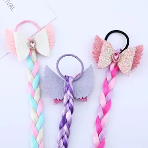 Bambini treccia di capelli sintetici colorati parrucca fiocco ali d'angelo glitterate elastici