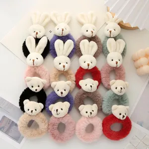 Morbidi elastici per capelli con coniglietto e orsetto di peluche colorati soffici per donna