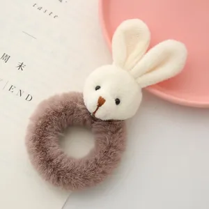 Elastico per capelli in morbido peluche a forma di coniglietto per donne, soffice scrunchie marrone.