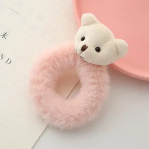 Carino scrunchie peluche orso rosa morbido anello capelli accessori dolci per le donne.