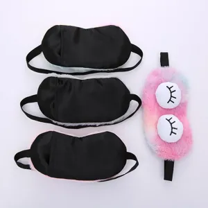 Cute colorful plush sleep mask with big eyes design, breathable shading soft eye cover for travel rest.