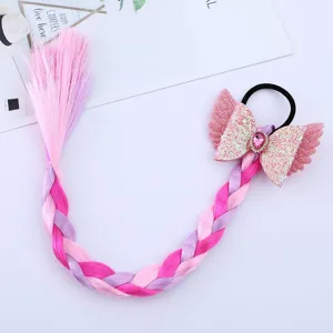 Bambini colorato parrucca treccia coda di cavallo simpatico fiocco glitter accessori capelli