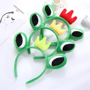 Diadema de rana de peluche con corona para fiesta cosplay, aro de pelo verde, accesorio divertido.