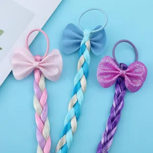Estensioni di capelli intrecciati colorati per bambini fiocco glitterato accessori per feste