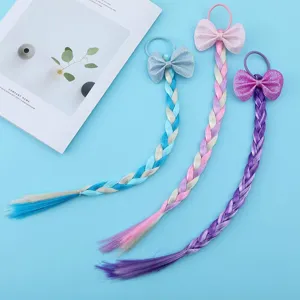 Bambini colorato parrucca capelli cravatte con fiocco glitter e treccia coda di cavallo accessori.