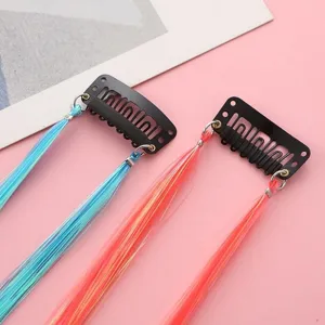 Extensions de cheveux colorées avec fil laser PET scintillant et clips, mèches de scène.