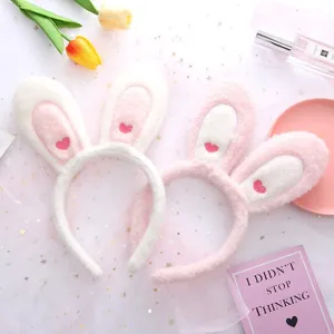 Plush bunny ear headband cute makeup hair hoop soft sweet hair accessory for daily wear