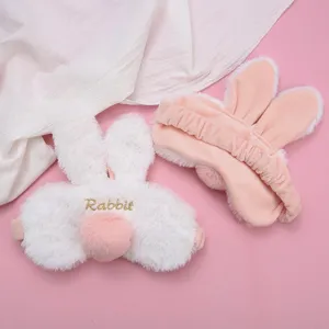 Antifaz para Dormir de Peluche Lindo Orejas de Conejo 3D Bloqueo de Luz Cubierta de Ojos Suave Cómodo Venda para Siesta Viaje Hogar