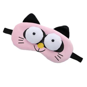 Cute cartoon cat plush sleep mask with funny big eyes breathable shading for sweet night sleep