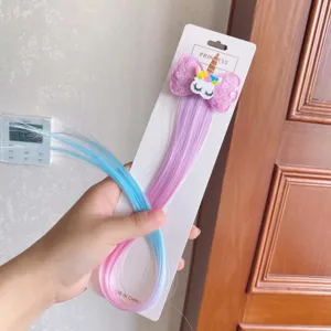Kids gradient hair extension clip colorful princess wig piece cute unicorn hair accessories