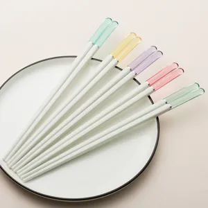 Set di bacchette in lega con estremità trasparenti colorate, stoviglie antiscivolo per casa.