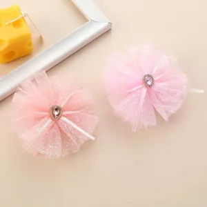 Fermaglio per capelli con fiocco in tulle rosa e strass lucidi accessorio per bambine