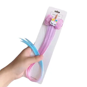 Cute kids colorful gradient wig hair clip unicorn cartoon princess hairpiece for girls parties