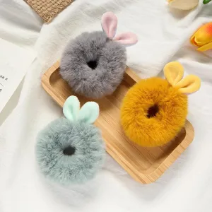 Cute Plush Rabbit Ears Hair Ties For Women Girls Fluffy Scrunchies Sweet Cartoon High Elasticity Handmade Hairband Ponytail Holder Accessories