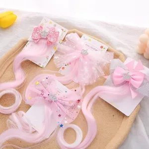 Enfants princesse perruque pince à cheveux ensemble flocon de neige résille nœud bouclé