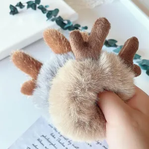Plush reindeer hair scrunchy cute fluffy deer antler hair tie winter hair accessory