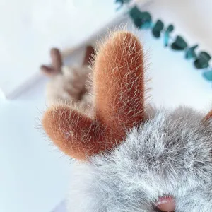 Plush reindeer antler hair scrunchie soft fuzzy hair rope cute winter hair accessory detail