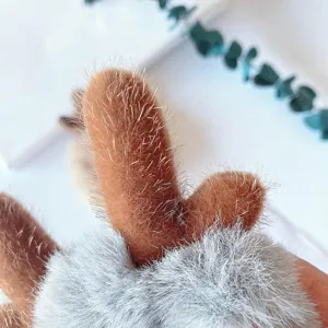 Fluffy deer antler hair scrunchie plush elastic hair rope cute girlish hair accessories detail.