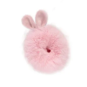 Cute plush bunny ear hair scrunchie fluffy pink hair tie for autumn and winter daily wear.